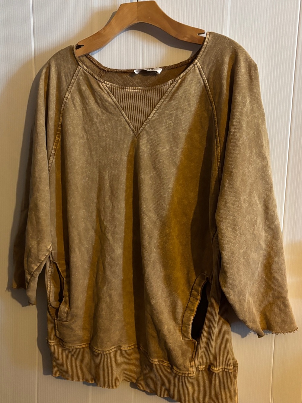 Zenana Washed Olive Brown Women's Pullover Top size large